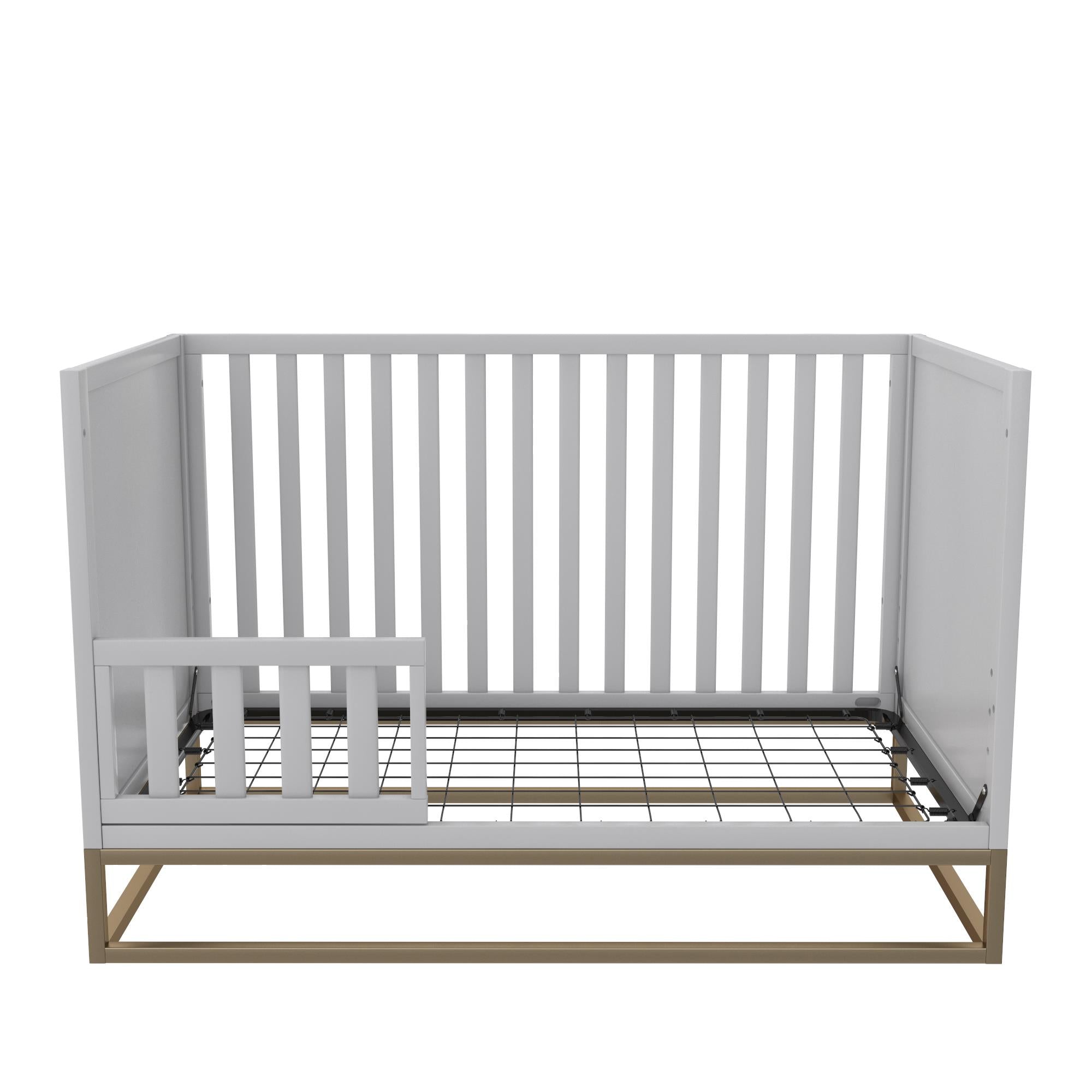 Little Seeds Haven 3 in 1 Convertible Wood Crib with Metal Base, Dove Gray with Gold Base