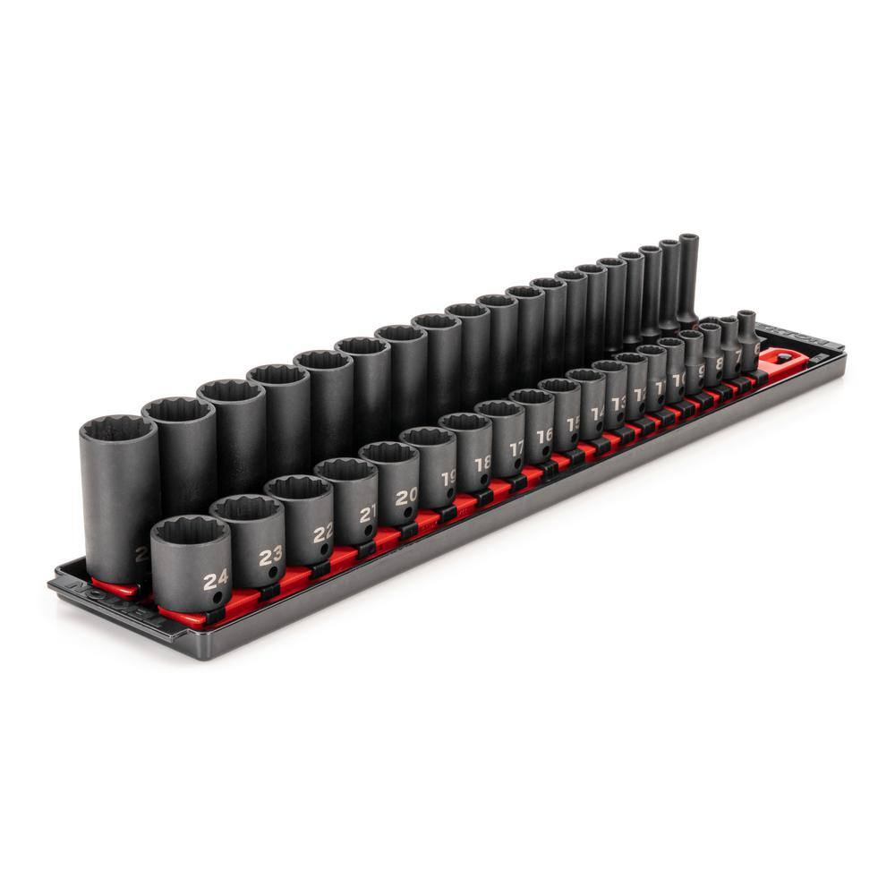 TEKTON 38 in. Drive 12-Point Impact Socket Set with Rails (6 mm-24 mm) (38-Piece) SID91215