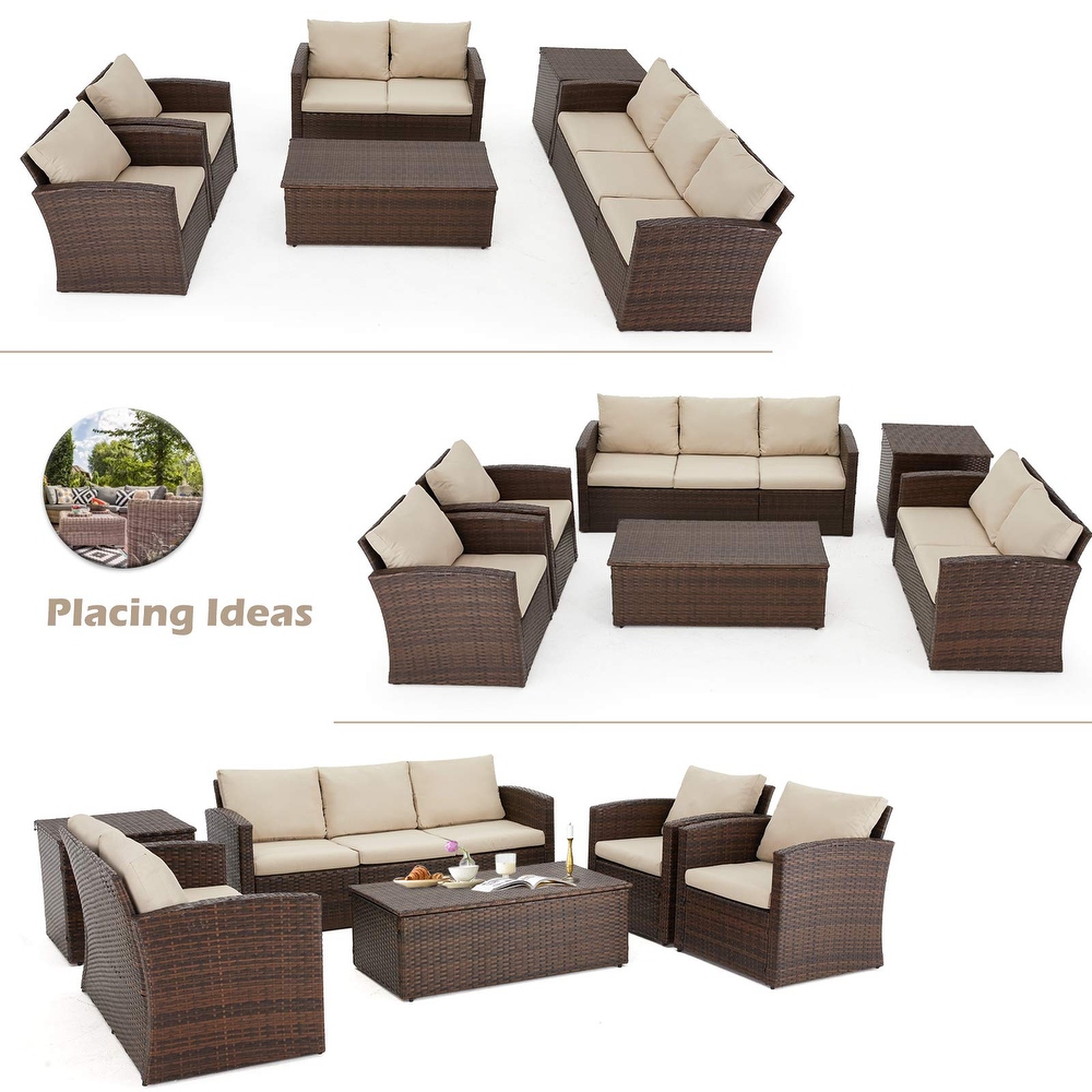 AECOJOY 7 Pieces Patio Sectional Sofa Outdoor Wicker Furniture Set