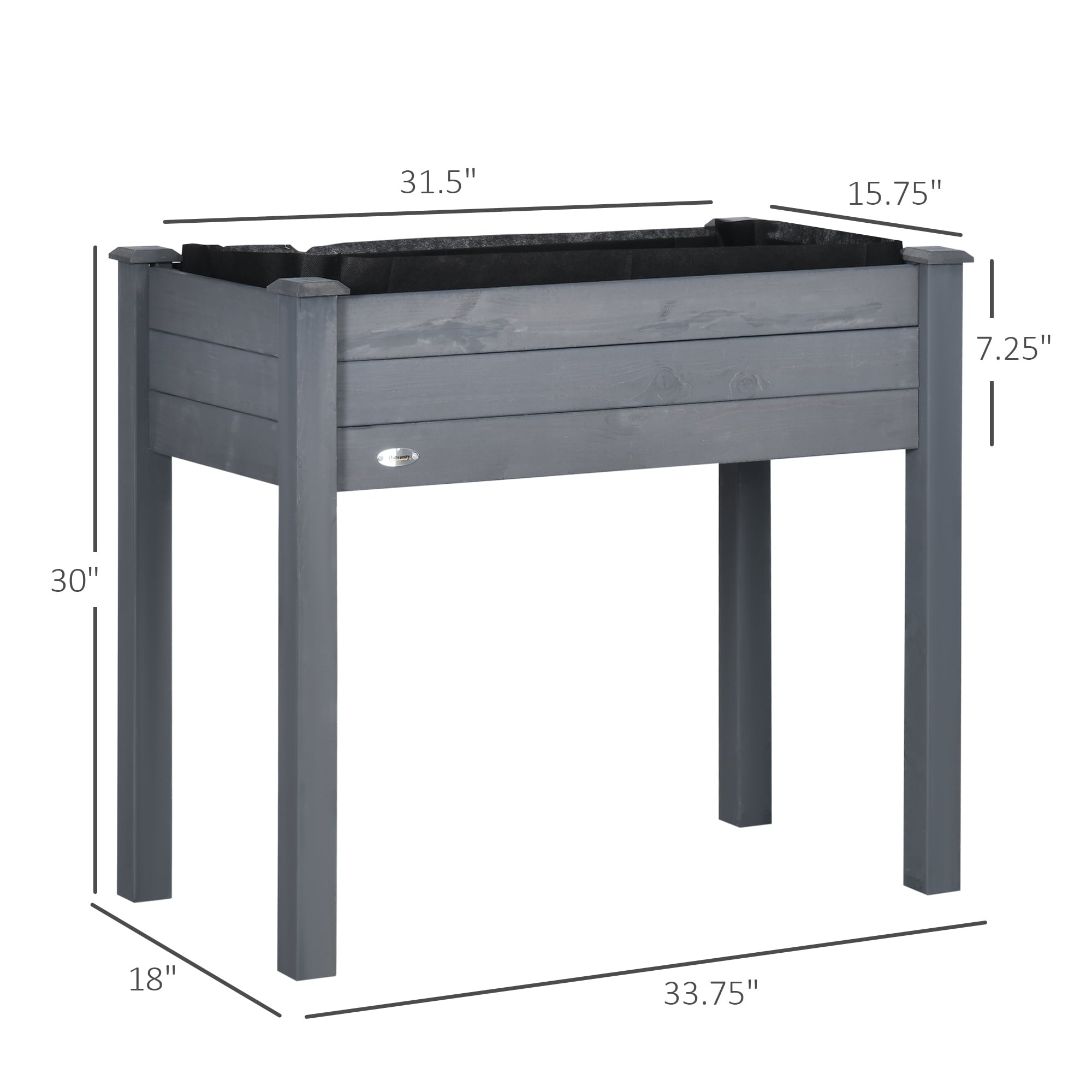 Outsunny 34" Raised Garden Bed, Elevated Wooden Planter Box with Draining Holes for Vegetables, Herb and Flowers Backyard, Patio, Balcony Use, Dark Gray