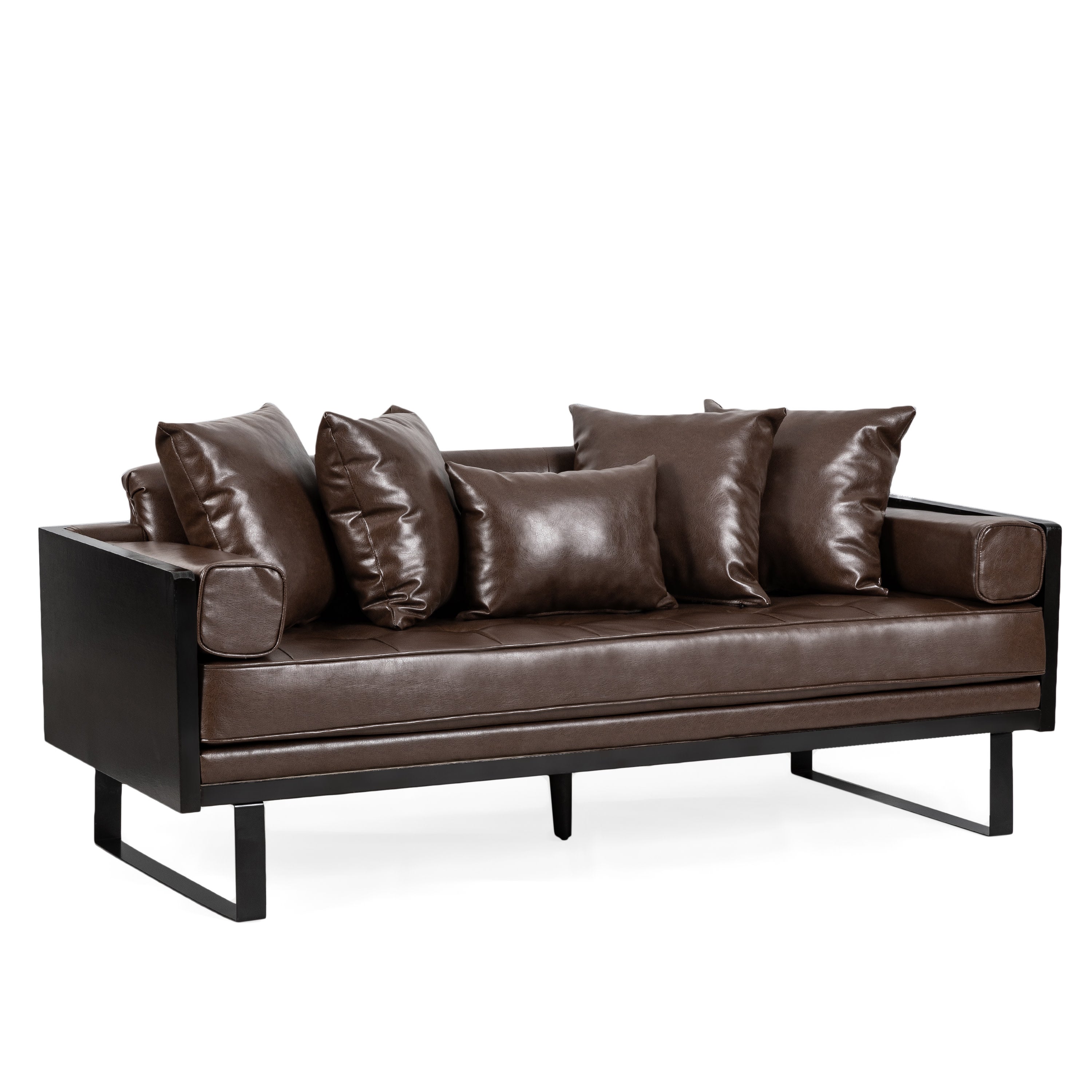 Manbow Contemporary Faux Leather Upholstered Oversized Loveseat with Accent Pillows