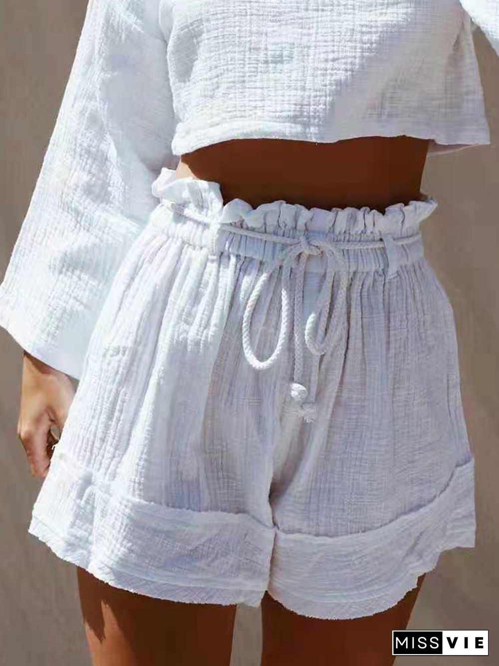 Plus Size White Boho Cotton-Blend Shorts