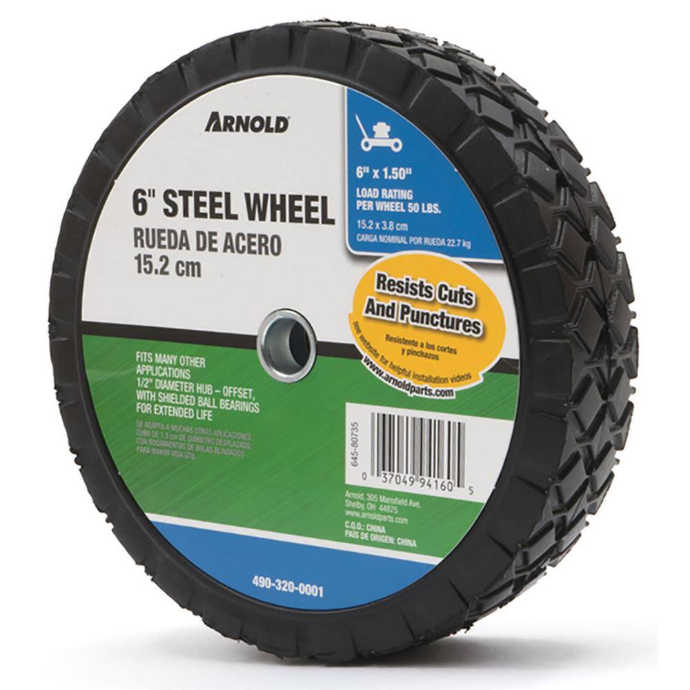 Arnold 6 in. x 1.5 in. Universal Steel Wheel with Shielded Ball Bearings for Extended Life 490-320-0001