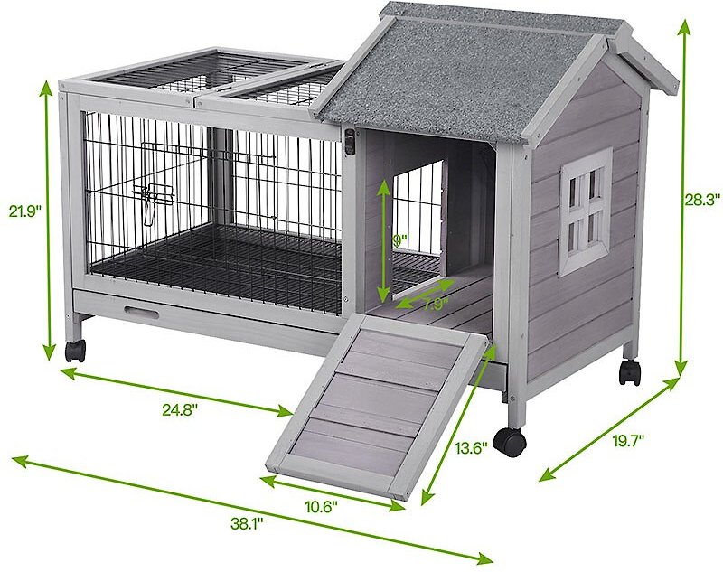 Aivituvin 28.3-in Indoor and Outdoor Wheeled Rabbit Hutch