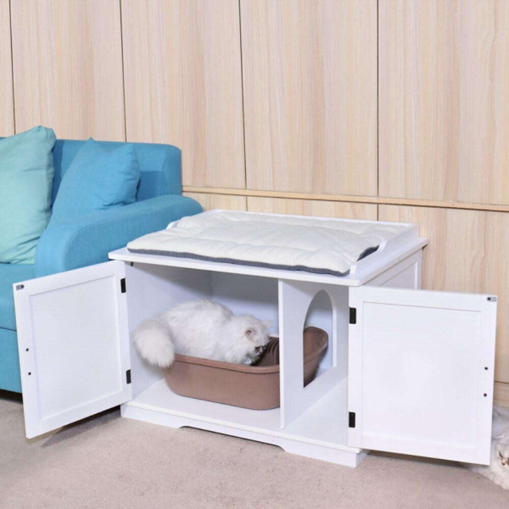 Cat Litter Box Enclosure Cabinet  Large Wooden Indoor Storage Bench Furniture for Living Room   (33.85 x 21 x 20.8)\