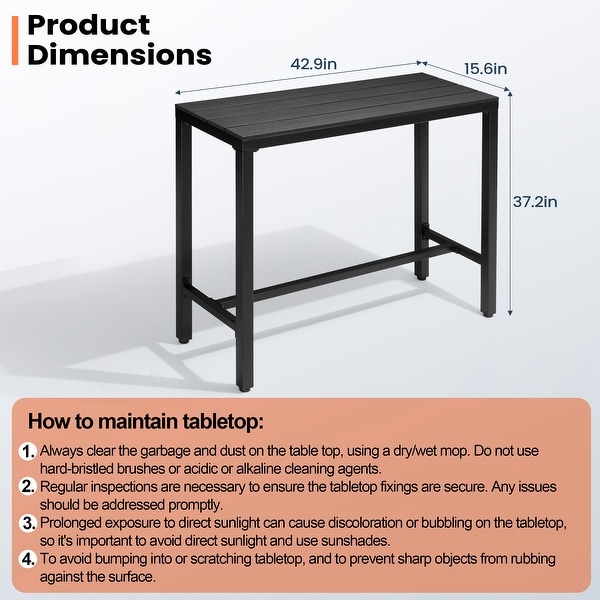 Pellebant Patio Outdoor Bar Table Rectangle Pub Table Dining Table