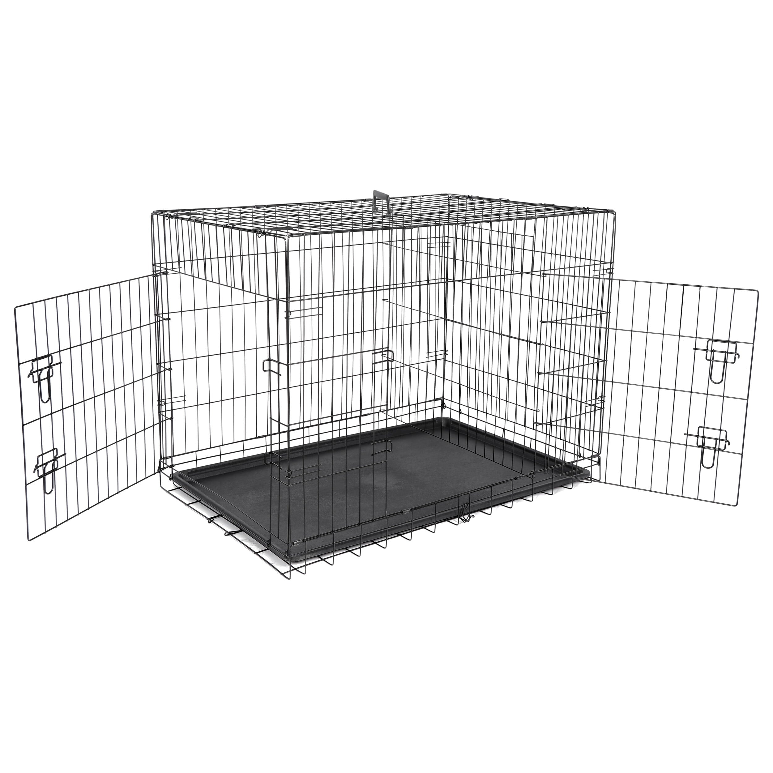 HomGarden 42’’ Foldable Large Dog Crate Kennel Double Door Steel Dog Cage， Black