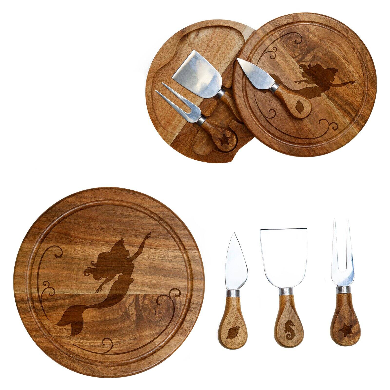 Picnic Time The Little Mermaid Acacia Brie Cheese Board and Tools Set