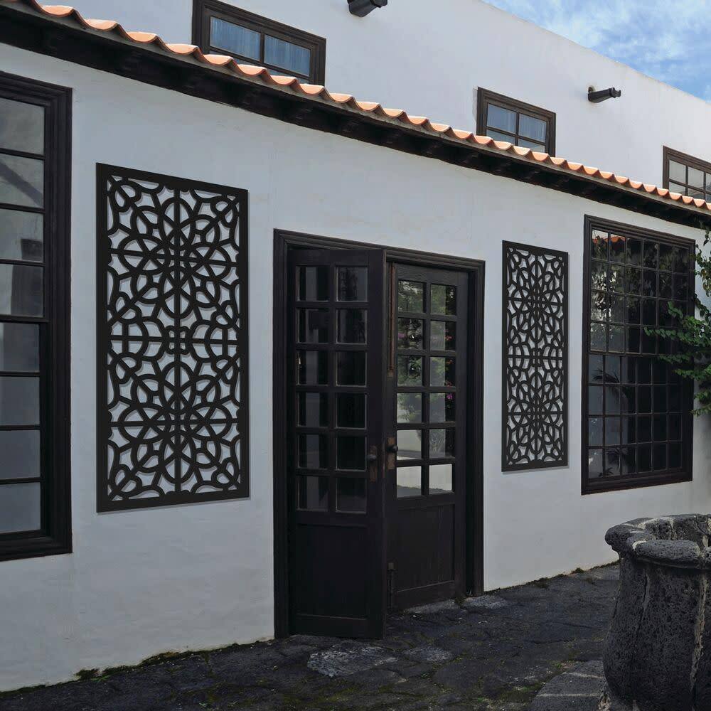 Barrette Outdoor Living 2 ft. x 4 ft. Fretwork Black Polypropylene Decorative Screen Panel 73004786