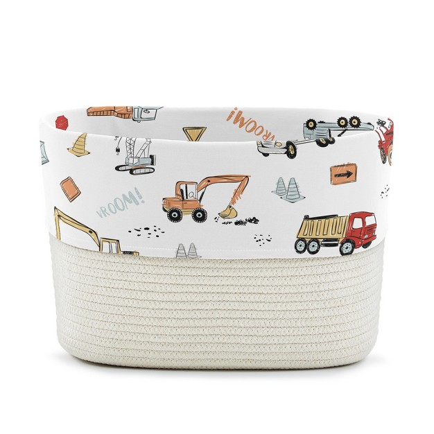 Sweet Jojo Designs Woven Cotton Rope Decorative Storage Basket Bin Construction Truck Red Blue And Grey