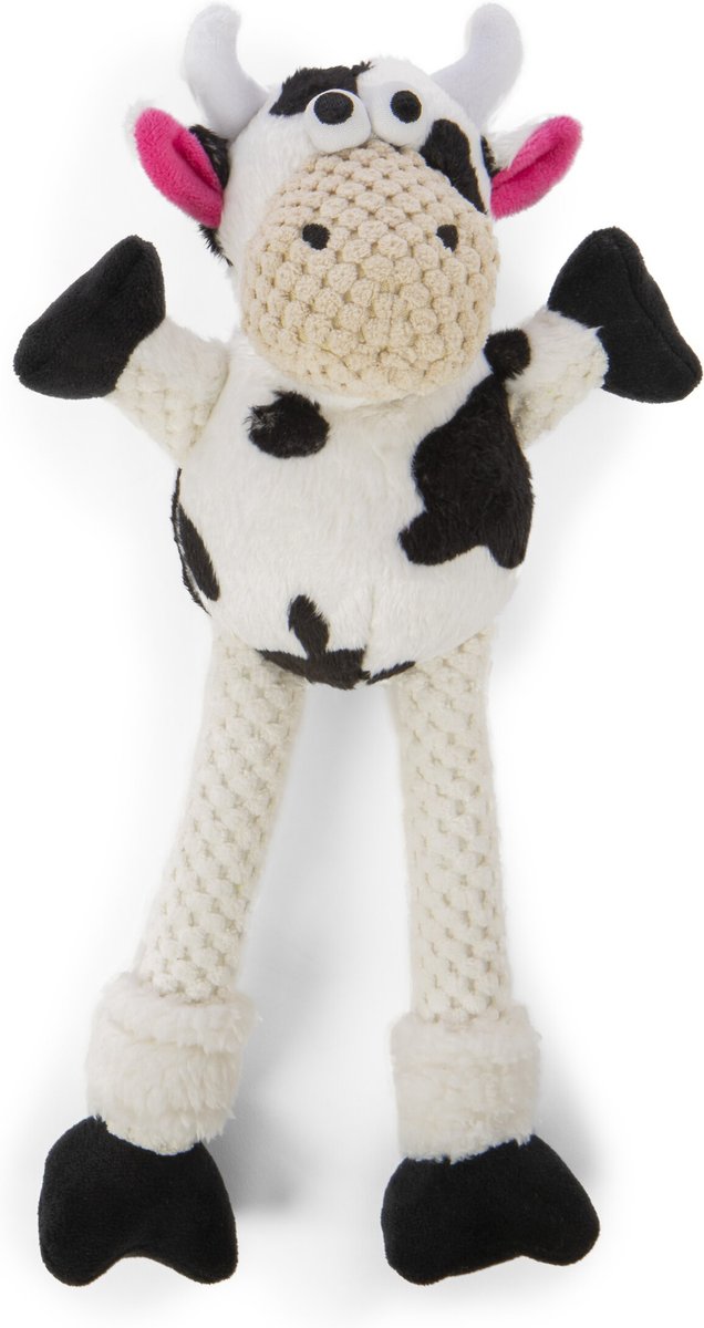 goDog Checkers Skinny Cow Squeaker Dog Toy， White