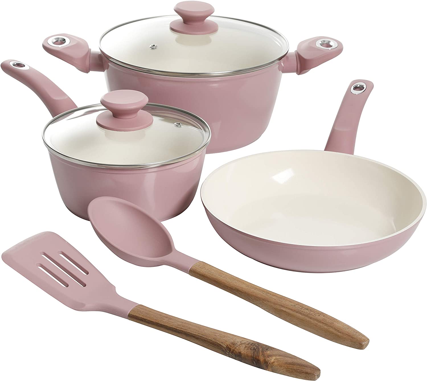 Gibson Home Plaza Café Forged Aluminum Healthy Ceramic Cookware， 7-Piece Set， Lavender Rose