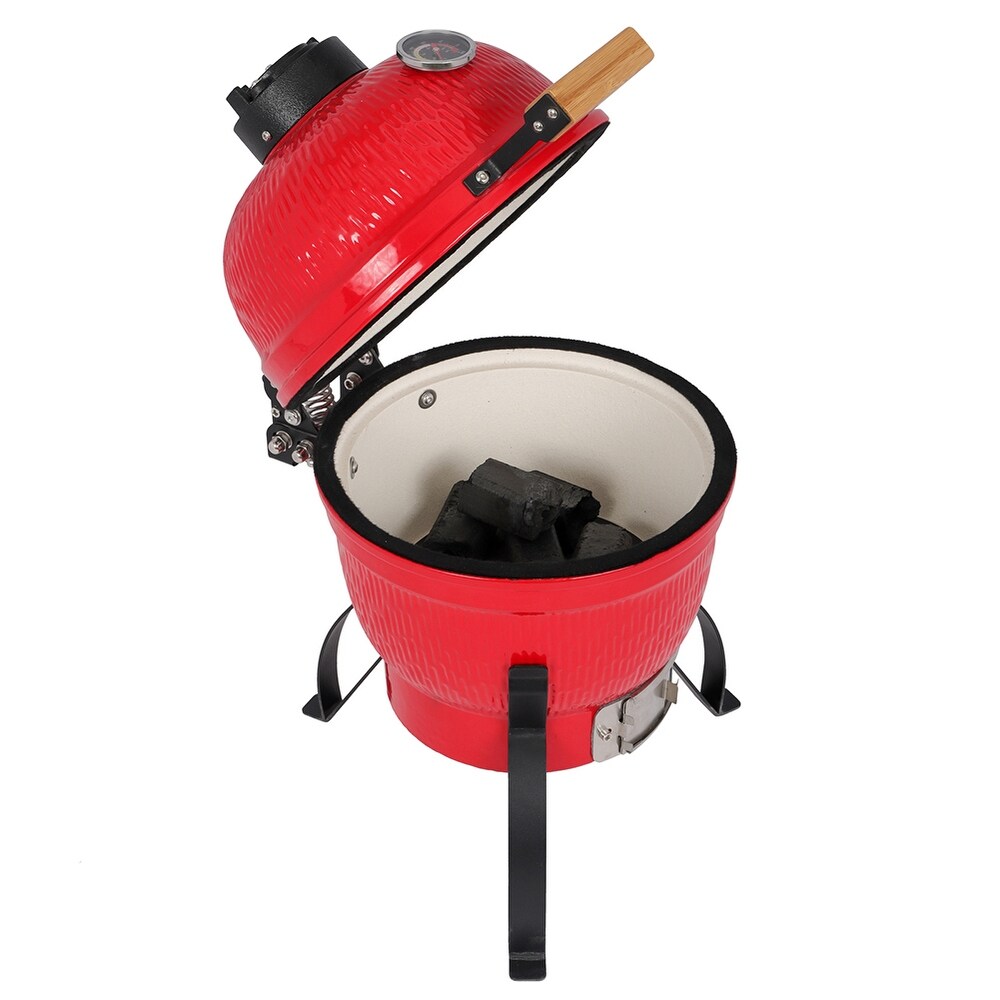 13in Round Ceramic Charcoal Grill Red