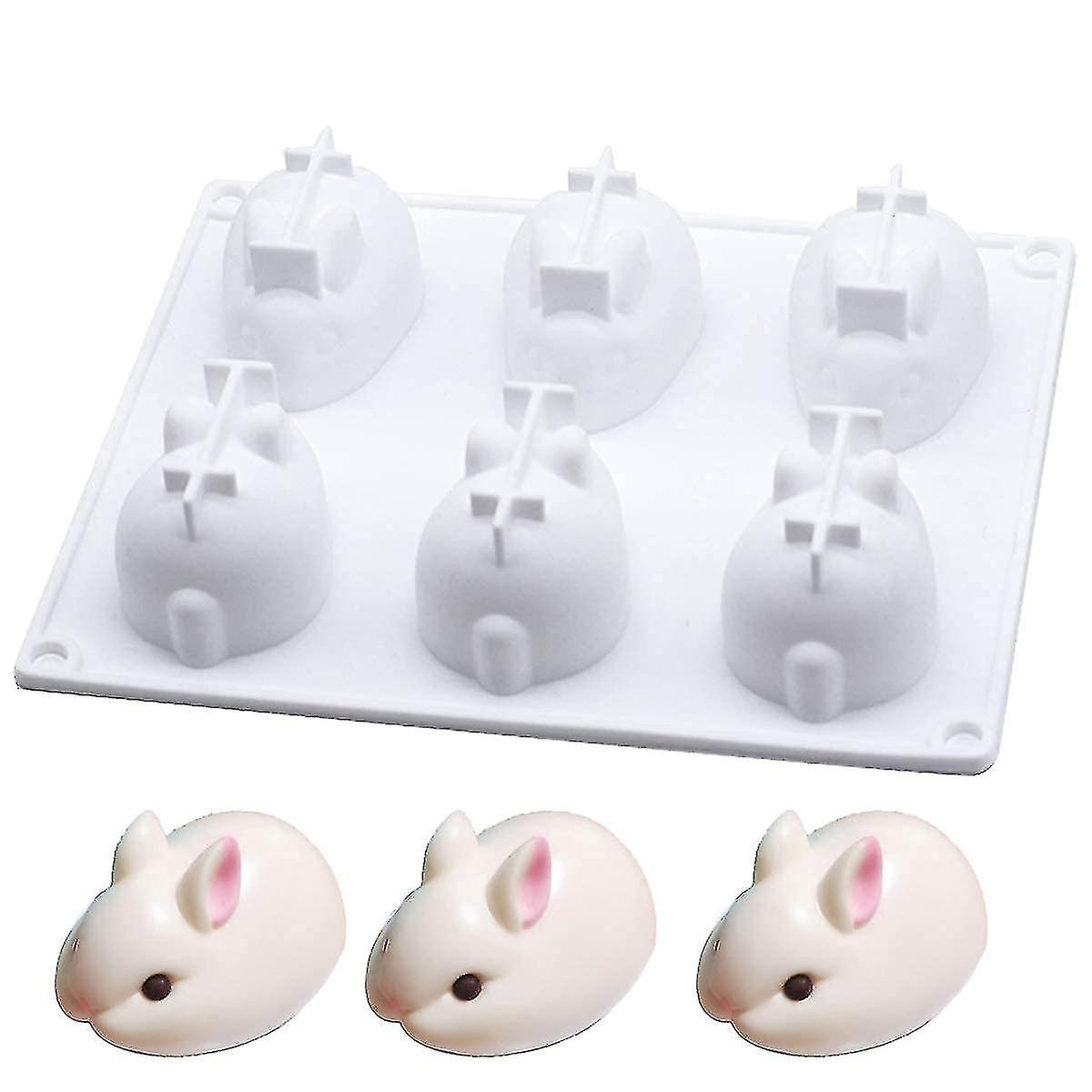 Silicone Mould 6 Cavity Rabbit Shaped Cake Mould， Chocolate Moulds Soft Reusable Silicone Rabbit Mou