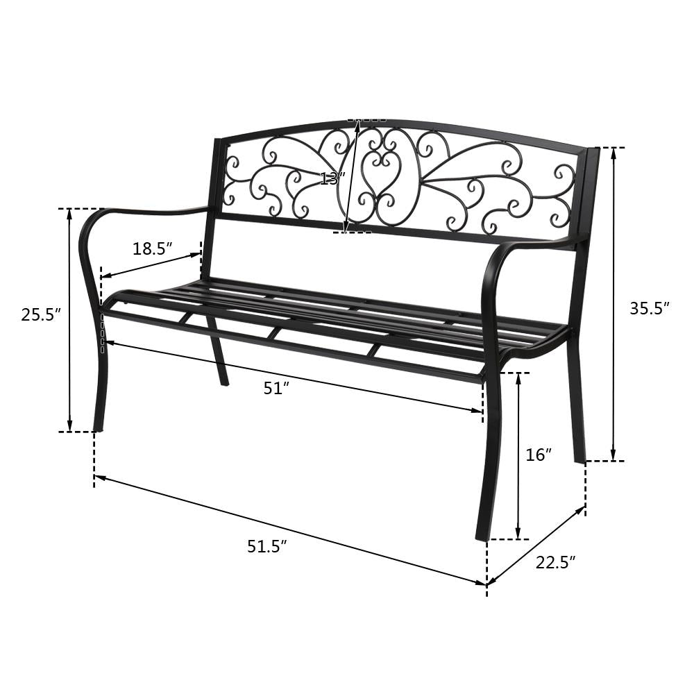 UBesGoo Outdoor Park Patio Courtyard 51" Leisure Iron Bench, Garden Bench, Black