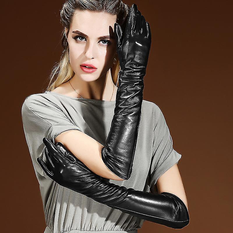 Women's Long Leather Gloves Winter Touchscreen Opera Evening Dress Driving Elbow Length Glove For Ladies1setblack