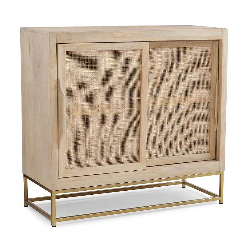 Linon Janie Rattan Sliding 2-Door Console