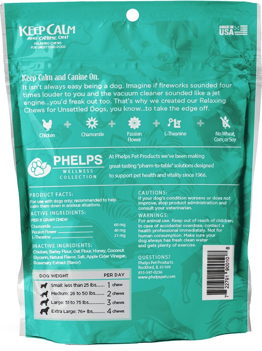 Phelps Wellness Collection Keep Calm and Canine On! Chicken Flavor Dog Treats， 4-oz bag