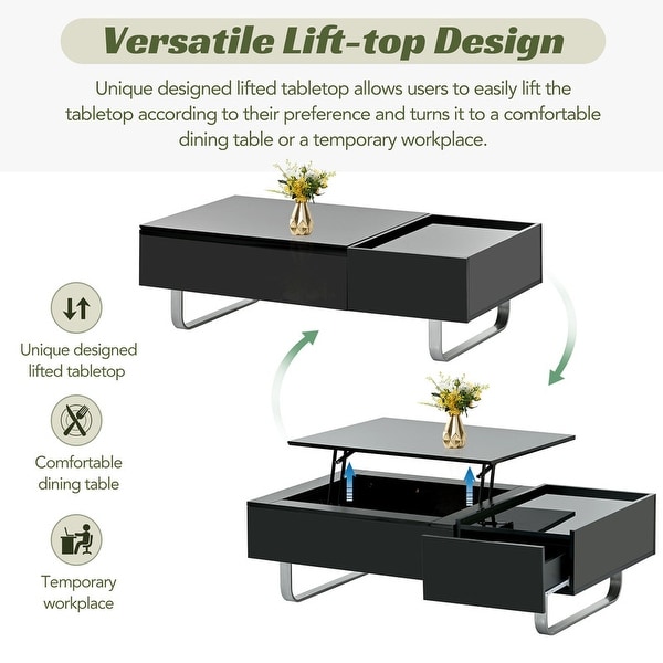 Stylish multi-functional lifting countertop coffee table， modern cocktail table with metal frame legs