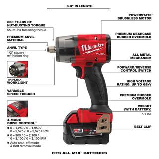 MW M18 FUEL 18V Lithium-Ion Brushless Cordless 12 in. Impact Wrench and Mid Torque I with Friction Ring Kit (2-Tool) 2767-21B-2962-20