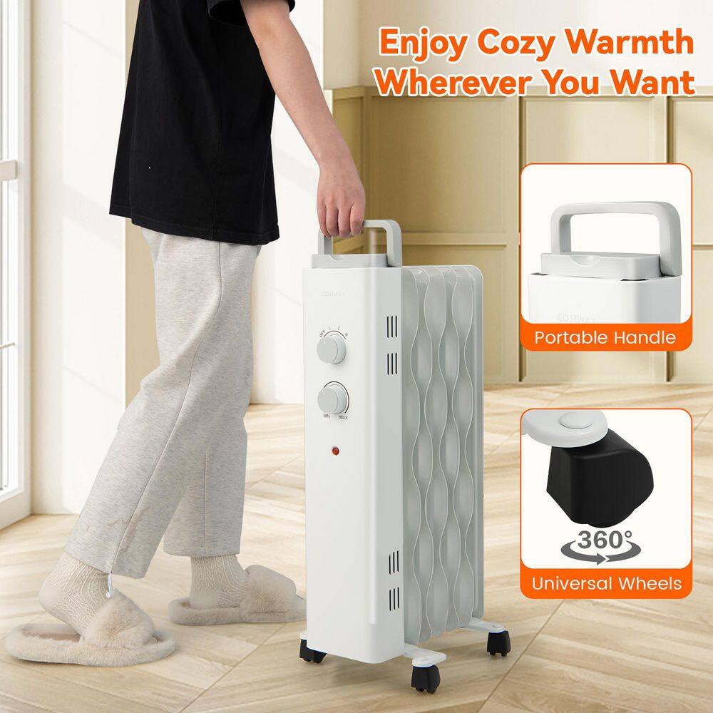 Costway 1500-Watt Oil Filled Space Heater Electric Oil Radiant Heater with Safety Protection EP25437US-WH