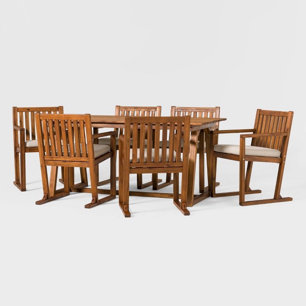 Saracina Home 7pc Modern Slatted Acacia Outdoor Dining Set With Trapezoid Legs