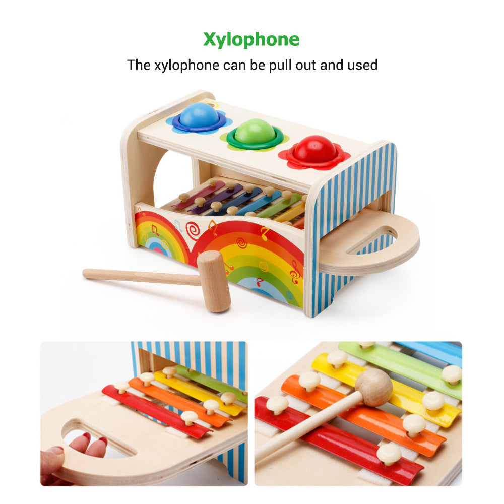 Eccomum Wooden Pounding and Hammer Toy Pound A Ball Toy with Slide Out Xylophone Wooden Educational Pounding and Hammer Montessori Musical Toys