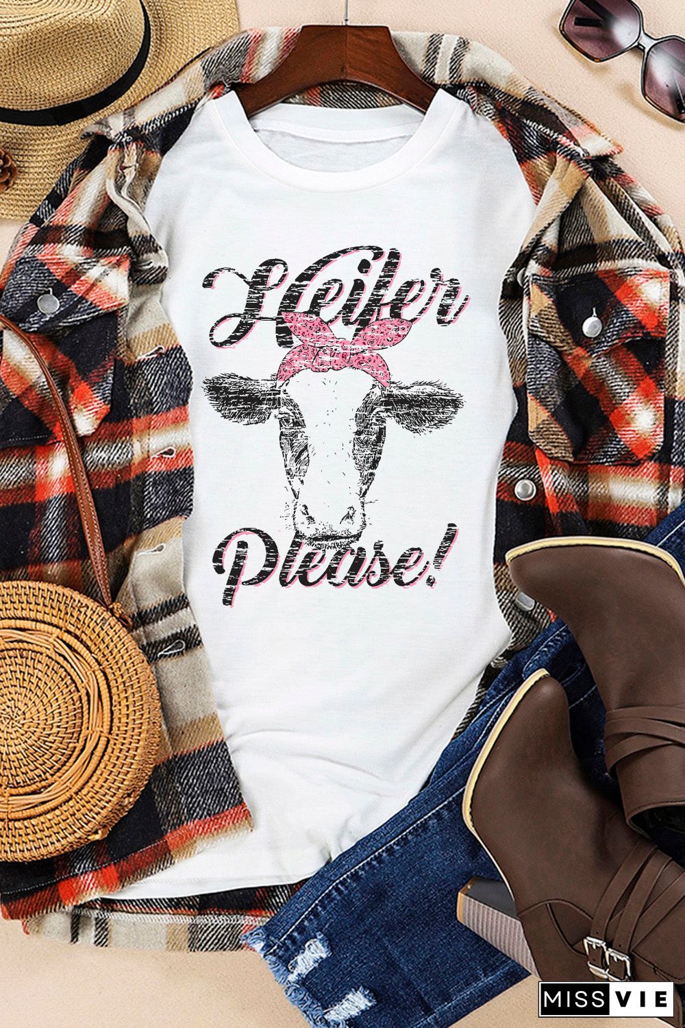 White Heifer Please Cute Graphic Print T Shirt