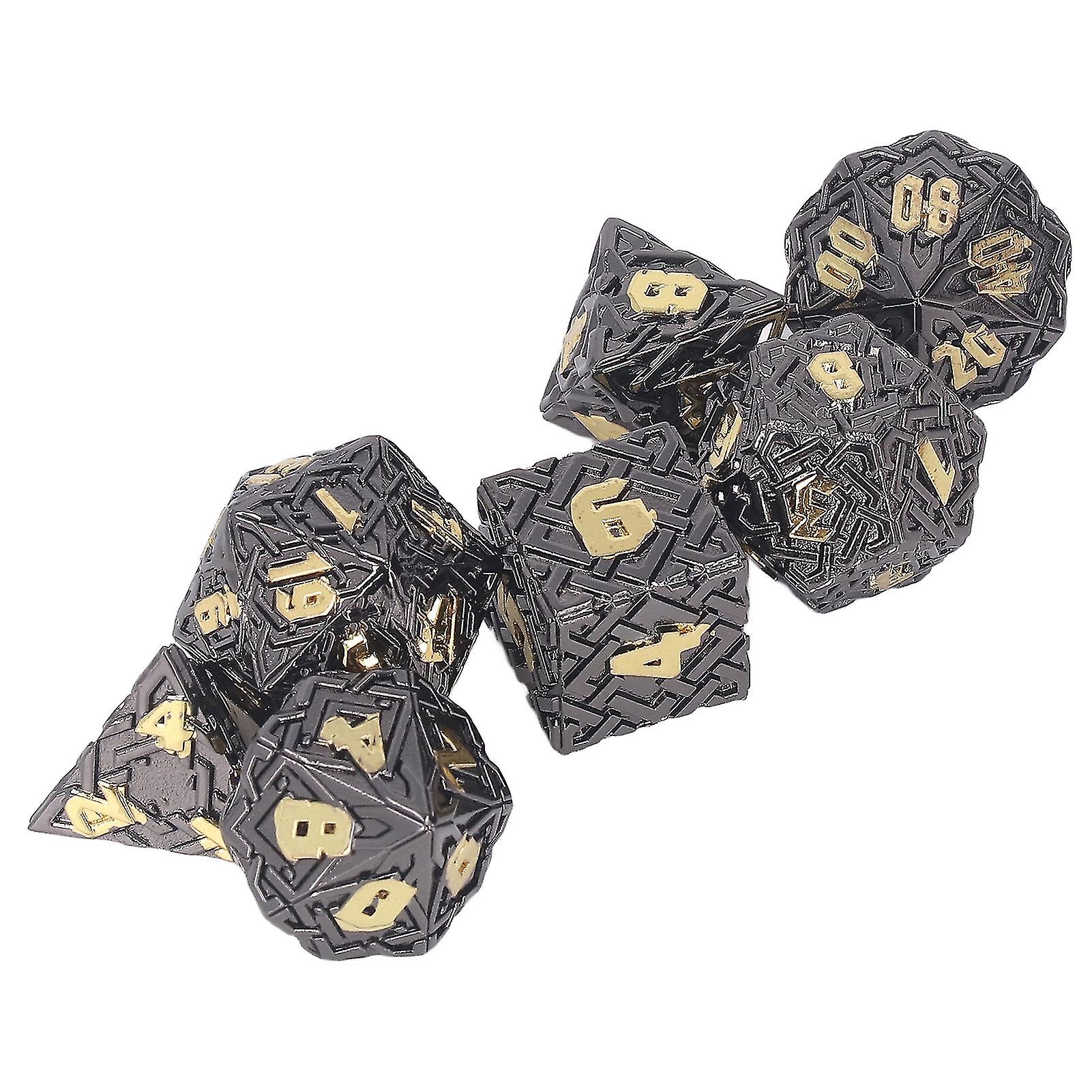 Solid Dices Toy Metal Polyhedron Clear Number Role Playing Rolling Dice Toy Set for Tabletop Electroplated Black Gold Font