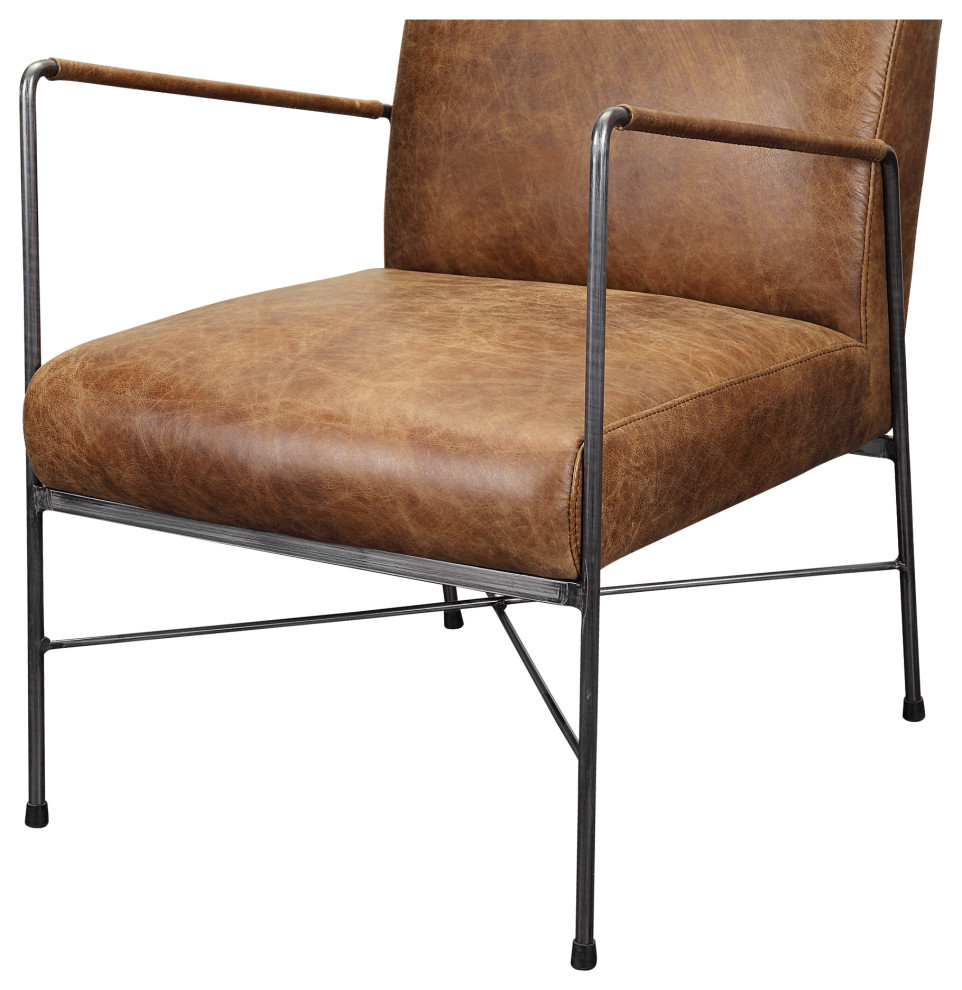 Dagwood Leather Arm Chair Open Road Brown Leather   Industrial   Armchairs And Accent Chairs   by Homesquare  Houzz