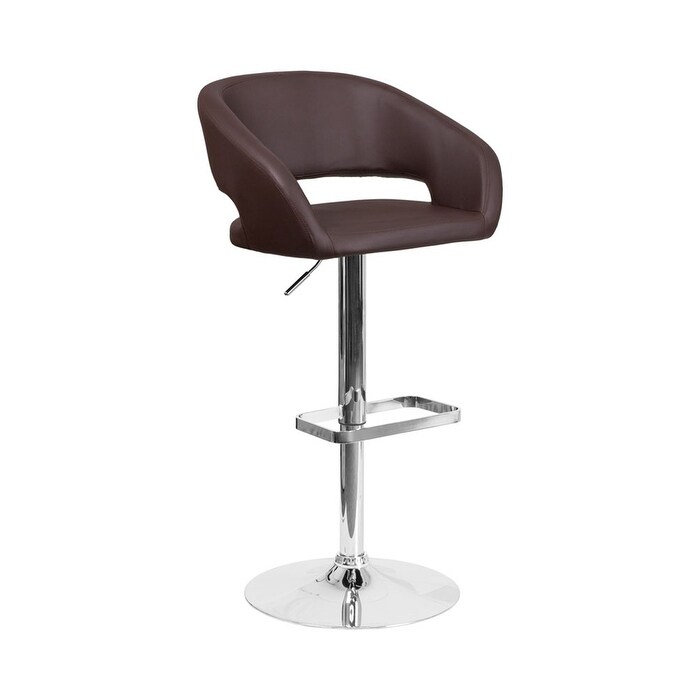 Offex Contemporary Brown Vinyl Upholstery Adjustable Height Swivel Seat Barstool with Chrome Base