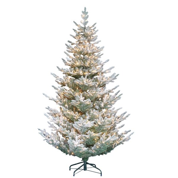 Puleo International Flocked 7.5' Spruce Prelit Artificial Christmas Tree