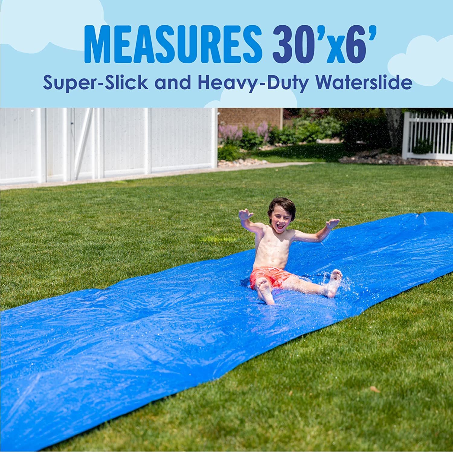 Terra Cool Garden Blast Big Waterslide 30' x 6' - Easy to Setup - Extra Thick to Prevent Rips & Tears For Kids