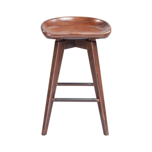 Esme 24 Inch Swivel Counter Stool， Contour Seat， Wood， Tapered Legs