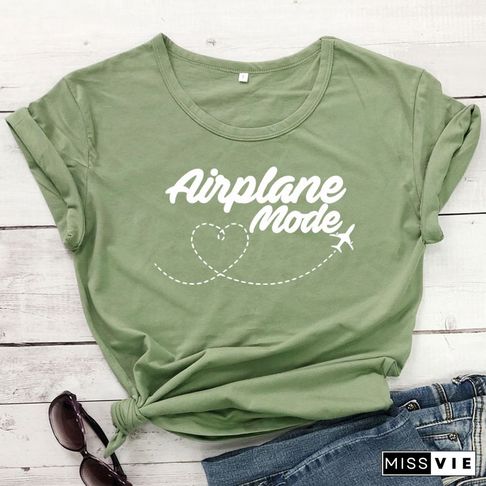 Airplane Mode T-shirt Women Stylish Wanderlust Travel Vacay Tshirt Casual Summer Vacation Tumblr Graphic Funny Tee Shirt Top