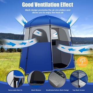 Costway Double-Room Blue Camping Shower Toilet Tent with Floor Oversize Portable Storage Bag GP11664BL