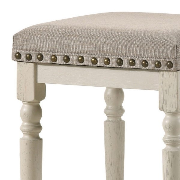 24 Inch Counter Height Stool， Luxe Nailhead Trim， Set of 2， Antique White