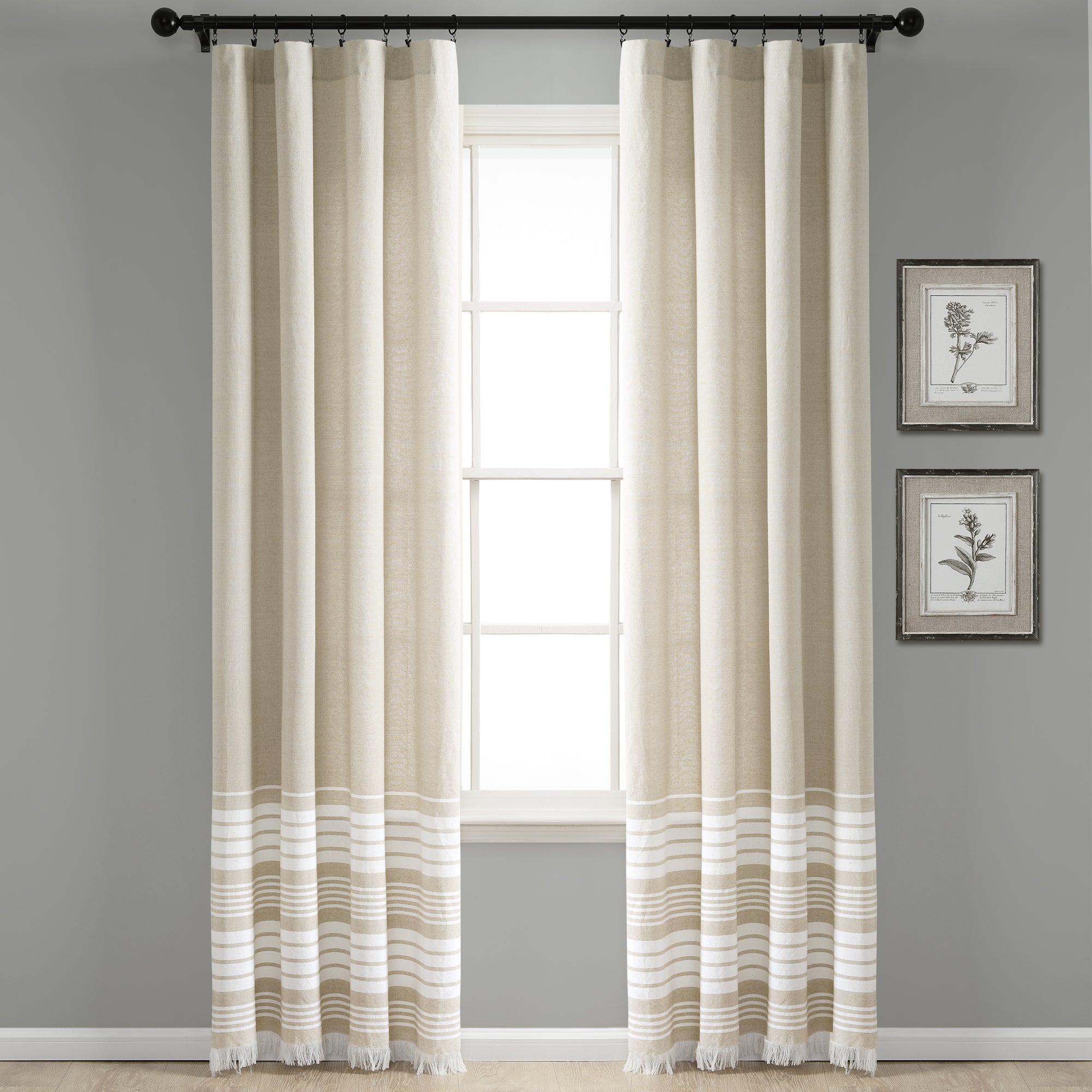 Nantucket Yarn Dyed Cotton Tassel Fringe Window Curtain Panel Set