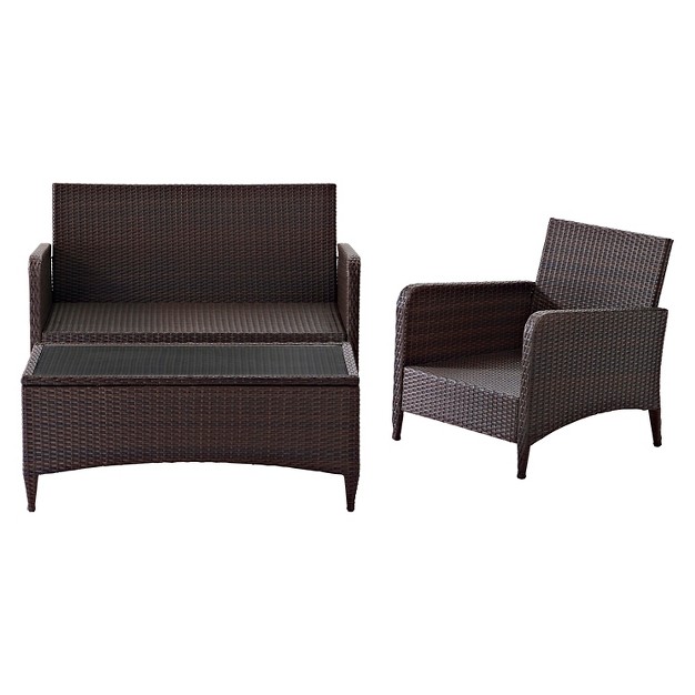 Kiawah 3 Piece Outdoor Wicker Seating Set Sangria Crosley