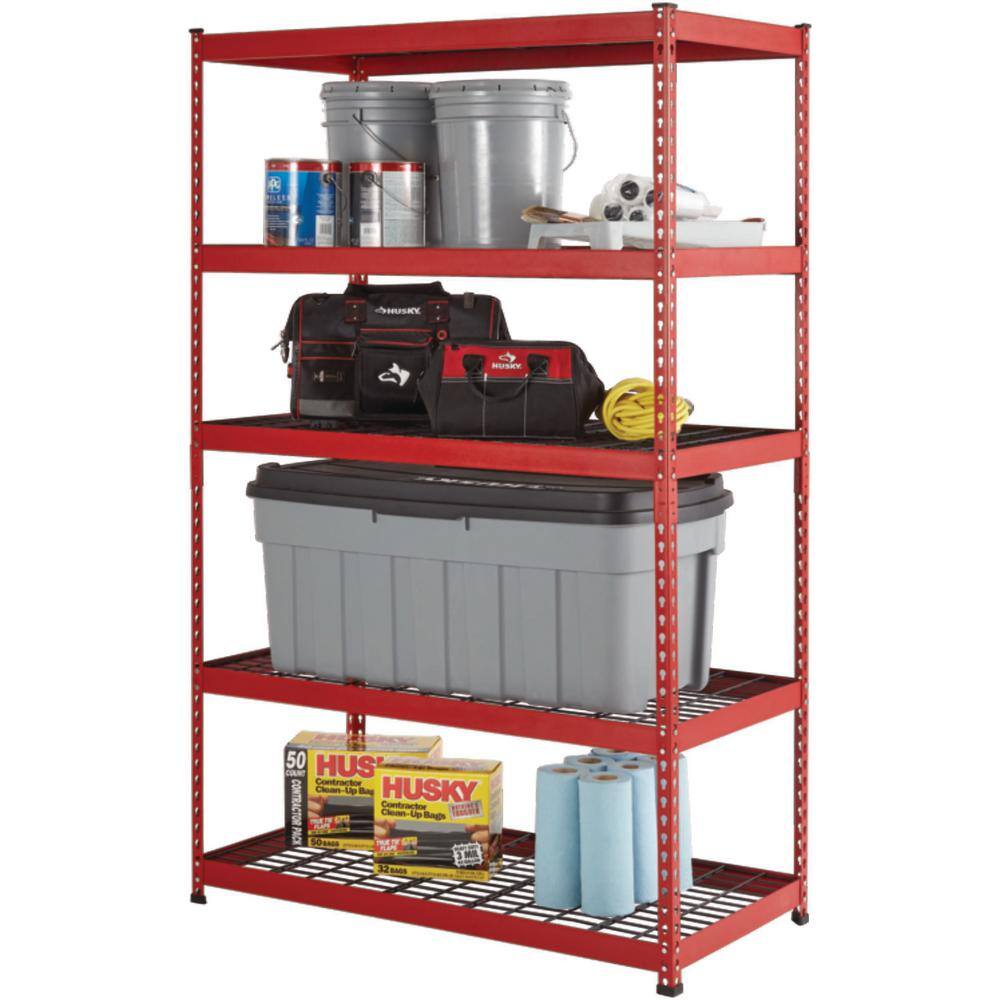 Husky 5-Tier Heavy Duty Steel Garage Storage Shelving Unit in Red (48 in. W x 78 in. H x 24 in. D) MR482478W5-R