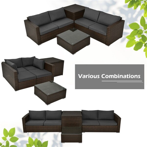 4-Piece Patio Rattan Cushioned Furniture Set with Armrest and Storage Box - Overstock - 37500640