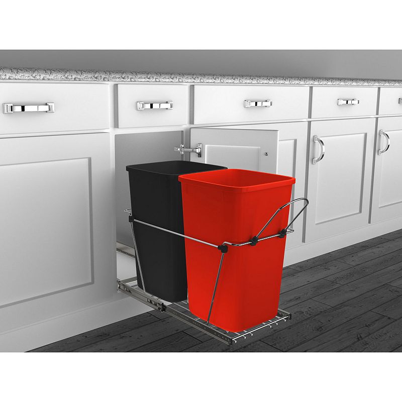 Rev-a-shelf Double Pull Out Trash Can 27 Qt For Kitchen， Redblk， Rv-15kd-1618c-s