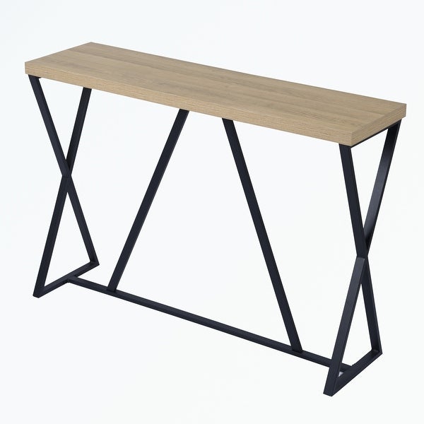 Wood Rectangle Console Table with Metal Frame