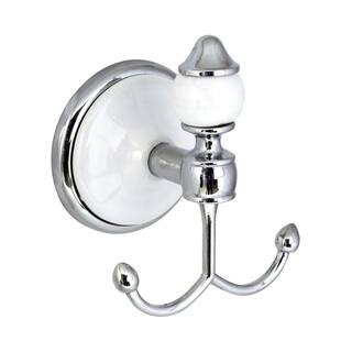 MODONA ARORA Double Robe and Towel Hook in White Porcelain and Polished Chrome 9754-A