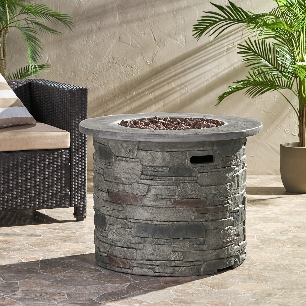 Hoonah Outdoor 40 000 BTU Circular Lightweight Concrete Fire Pit Table by Christopher Knight Home