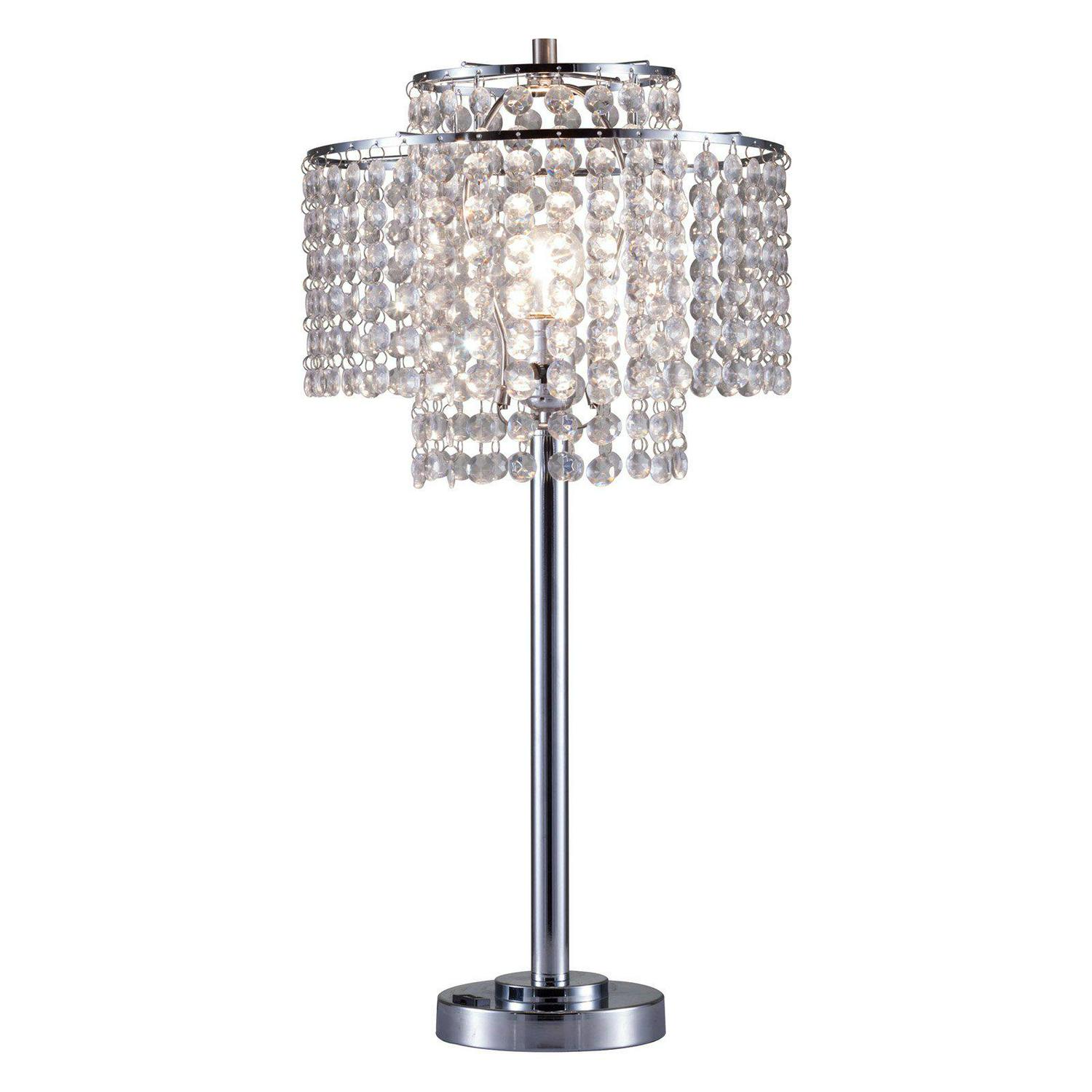 26 in 2 TIER HOLLY GLAM SILVER TABLE LAMP W/ CHARGING STATION AND USB PORT