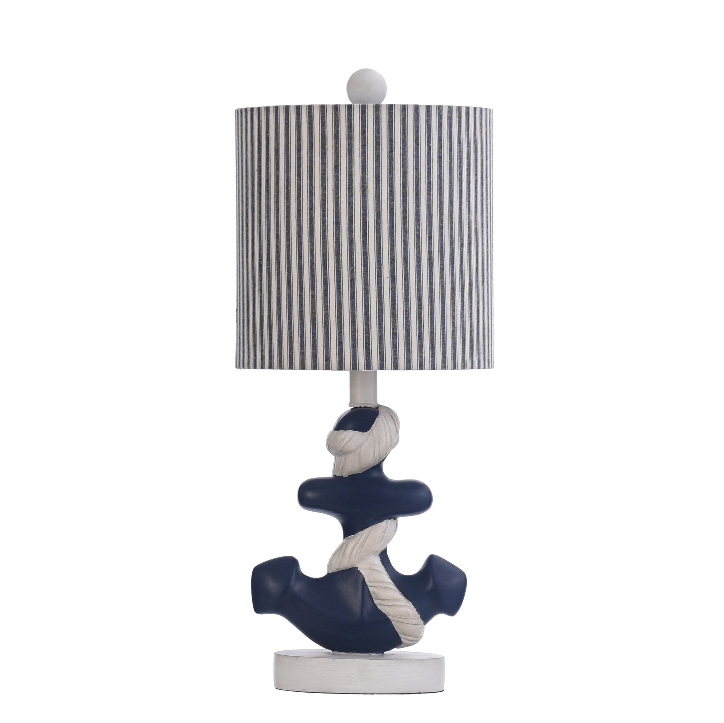 Montauk Molded Nautical Anchor Table Lamp Navy and White Finish, Navy Blue and White Fabric Shade