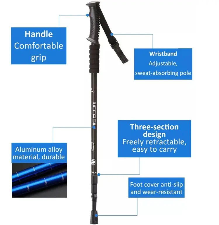 Telescopic Walking Hiking Stick Fashionable Walking Sticks Foldable Muntifutional Walking Sticks 4 Selection Aluminum 55 110cm