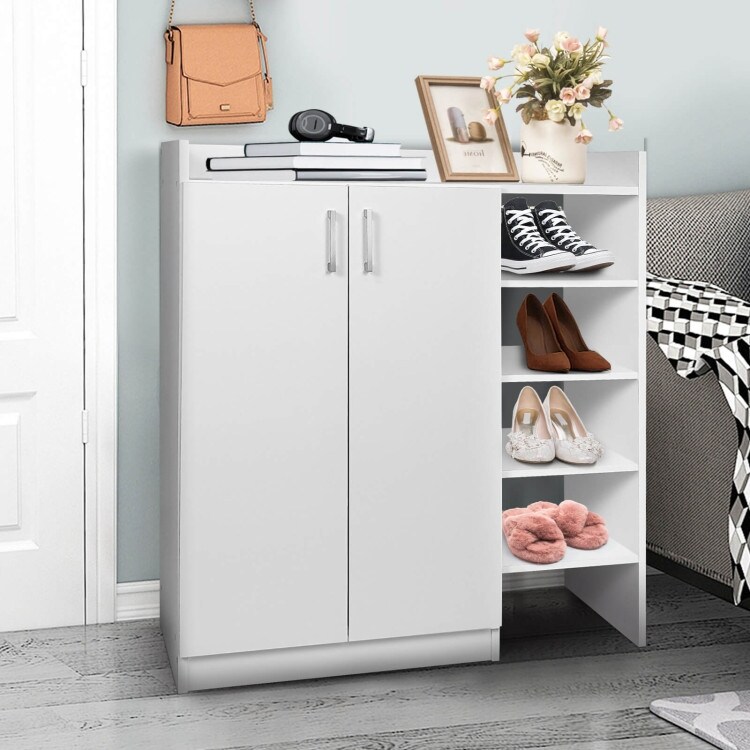 Freestanding Shoe Cabinet with 3 Postition Adjustable Shelves White   32.5\