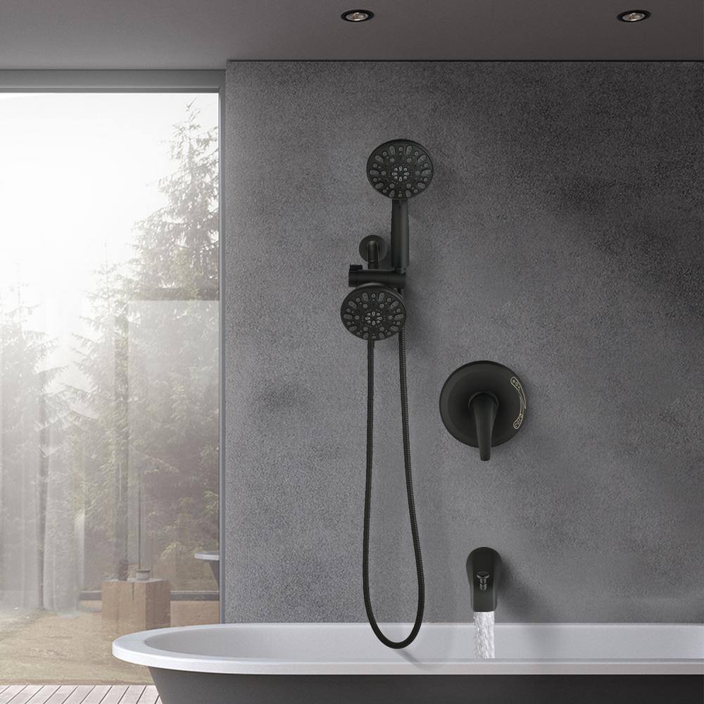 YASINU 48-Spray Single Handle Tub and Shower Faucet with Hand Shower Wall in Matte Black (Valve Included) YNAM525MB